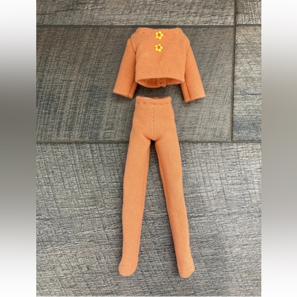 VINTAGE BARBIE OUTFIT Retro 60s 70s Orange Pant Crop Top Beads Flower Mod RARE